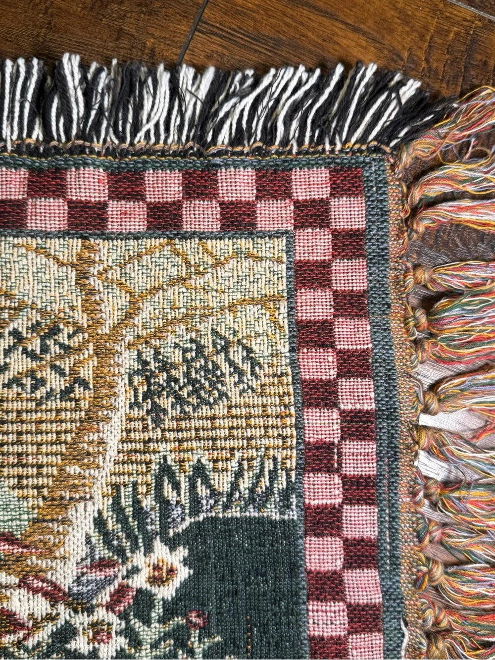 Cottagecore Farmhouse Rug Woven Folk Art Sheep Chicken Rustic Heritage Grandma